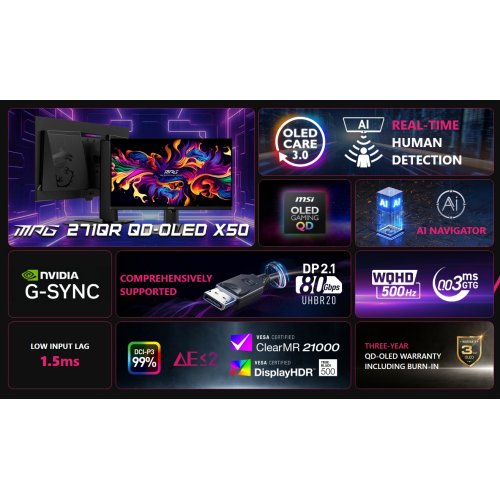 Монітор MSI 26.5" MPG 271QR QD-OLED X50 Black купити в Україні: Київ, Львів, Хмельницький, Тернопіль | Низька ціна, відгуки, характеристики від TELEMART фото