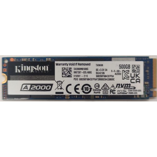 Ssd-диск Kingston A2000 3D NAND 500GB M.2 (2280 PCI-E) NVMe x4 (SA2000M8/500G) (Відновлено продавцем, 816151) купити в Україні: Київ, Львів, Хмельницький, Тернопіль | Перевірка сумісності, низька ціна, відгуки, характеристики від TELEMART фото