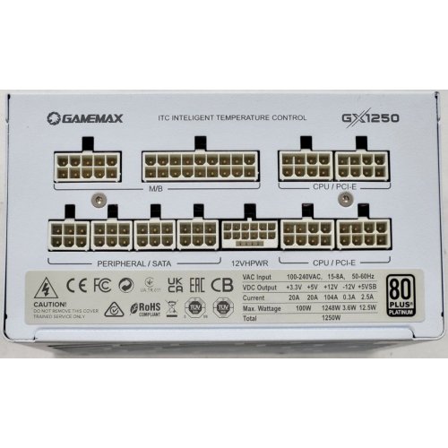 Блок живлення GAMEMAX GX-1250 PRO 1250W PCIE5 (GX-1250 PRO WT) White (Відновлено продавцем, 816414) купити в Україні: Київ, Львів, Хмельницький, Тернопіль | Перевірка сумісності, низька ціна, відгуки, характеристики від TELEMART фото