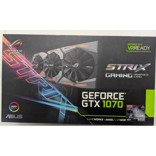 Видеокарта Asus ROG GeForce GTX 1070 STRIX OC 8192MB (STRIX-GTX1070-O8G-GAMING) (Восстановлено продавцом, 816621) купить в Украине: Киев, Днепр, Харьков, Одесса  | Проверка совместимости, низкая цена, отзывы, характеристики от TELEMART фото