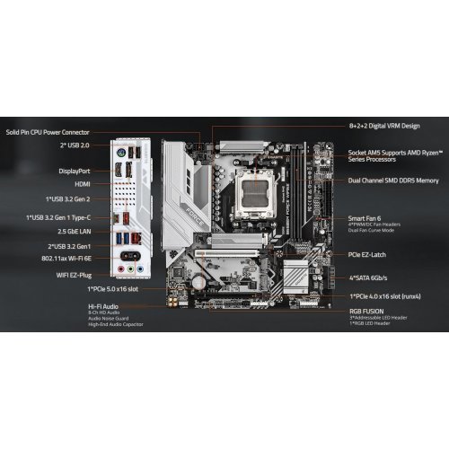 Материнська плата Gigabyte B650EM FORCE WIFI6E (sAM5, AMD B650E) купити в Україні: Київ, Львів, Хмельницький, Тернопіль | Перевірка сумісності, низька ціна, відгуки, характеристики від TELEMART фото