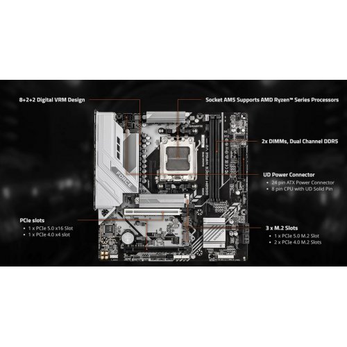 Материнская плата Gigabyte B850M FORCE WIFI6E V2 (sAM5, AMD B850) купить в Украине: Киев, Днепр, Харьков, Одесса  | Проверка совместимости, низкая цена, отзывы, характеристики от TELEMART фото