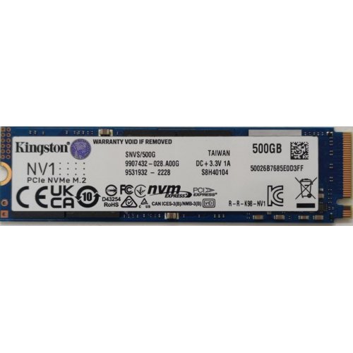 Ssd-диск Kingston NV1 500GB M.2 (2280 PCI-E) NVMe x4 (SNVS/500G) (Восстановлено продавцом, 816925) купить в Украине: Киев, Днепр, Харьков, Одесса  | Проверка совместимости, низкая цена, отзывы, характеристики от TELEMART фото