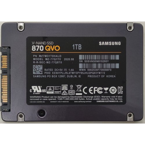 Ssd-диск Samsung 870 QVO V-NAND MLC 1TB 2.5" (MZ-77Q1T0BW) (Восстановлено продавцом, 816928) купить в Украине: Киев, Днепр, Харьков, Одесса  | Проверка совместимости, низкая цена, отзывы, характеристики от TELEMART фото