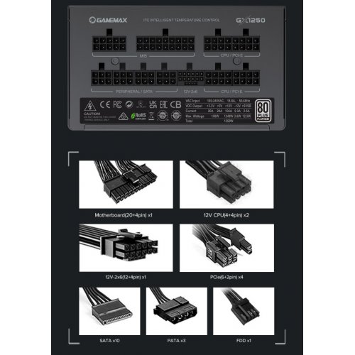 Блок питания GAMEMAX GX-1250 PRO 1250W PCIE5.1 (GX-1250 PRO ATX3.1 PCIE5.1) Black купить в Украине: Киев, Днепр, Харьков, Одесса  | Проверка совместимости, низкая цена, отзывы, характеристики от TELEMART фото