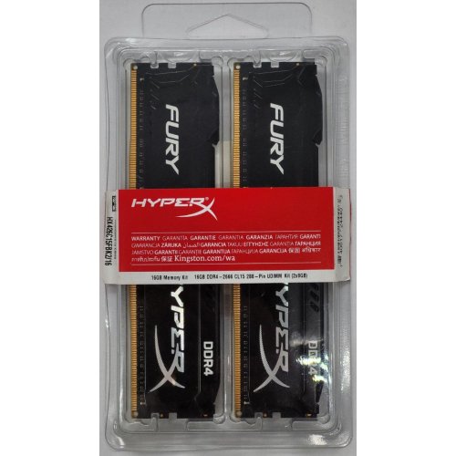 Озу Kingston DDR4 16Gb (2x8GB) 2666Mhz HyperX FURY Black (HX426C15FBK2/16) (Восстановлено продавцом, 817420) купить в Украине: Киев, Днепр, Харьков, Одесса  | Проверка совместимости, низкая цена, отзывы, характеристики от TELEMART фото