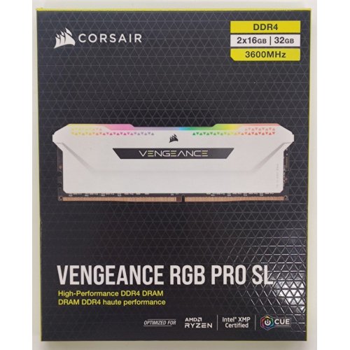 Озу Corsair DDR4 32GB (2x16GB) 3600Mhz Vengeance RGB Pro SL White (CMH32GX4M2D3600C18W) (Восстановлено продавцом, 817822) купить в Украине: Киев, Днепр, Харьков, Одесса  | Проверка совместимости, низкая цена, отзывы, характеристики от TELEMART фото