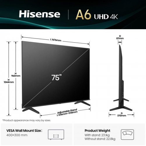 Телевізор Hisense 75" 75A6Q Black купити в Україні: Київ, Львів, Хмельницький, Тернопіль | Низька ціна, відгуки, характеристики від TELEMART фото