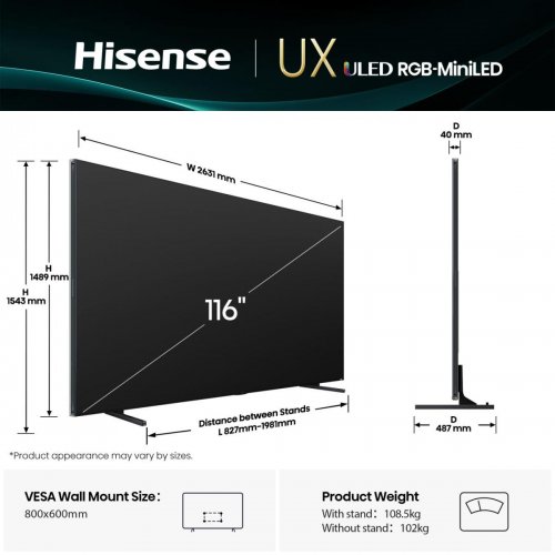 Телевізор Hisense 116 " 116UXQ Black купити в Україні: Київ, Львів, Хмельницький, Тернопіль | Низька ціна, відгуки, характеристики від TELEMART фото