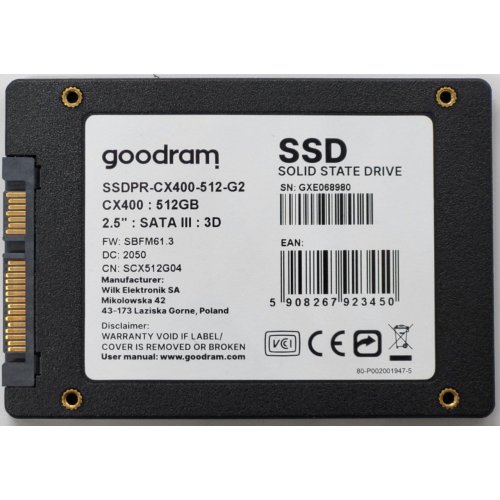 Ssd-диск GoodRAM CX400 Gen.2 3D NAND TLC 512GB 2.5" (SSDPR-CX400-512-G2) (Восстановлено продавцом, 818158) купить в Украине: Киев, Днепр, Харьков, Одесса  | Проверка совместимости, низкая цена, отзывы, характеристики от TELEMART фото