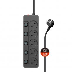 Сетевой фильтр СolorWay 5 м 5 розеток (CW-PSEA55SBK) Black