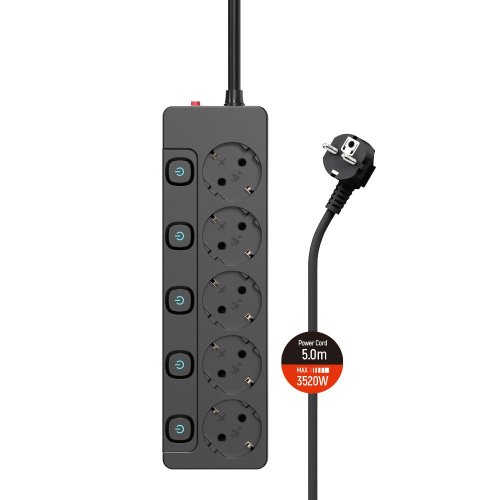 Сетевой фильтр СolorWay 5 м 5 розеток (CW-PSEA55SBK) Black купить в Украине: Киев, Днепр, Харьков, Одесса  | Низкая цена, отзывы, характеристики от TELEMART фото