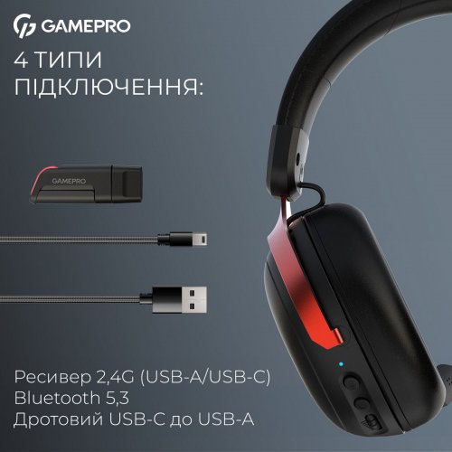 Наушники GamePro Asgard Freya Pro Wireless (HSW201BR) Black/Red купить в Украине: Киев, Днепр, Харьков, Одесса  | Низкая цена, отзывы, характеристики от TELEMART фото