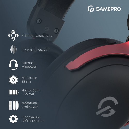 Наушники GamePro Asgard Freya Pro Wireless (HSW201BR) Black/Red купить в Украине: Киев, Днепр, Харьков, Одесса  | Низкая цена, отзывы, характеристики от TELEMART фото