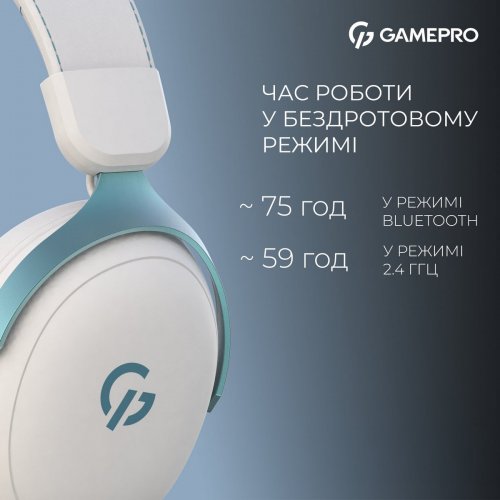 Наушники GamePro Asgard Freya Pro Wireless (HSW201WB) White/Blue купить в Украине: Киев, Днепр, Харьков, Одесса  | Низкая цена, отзывы, характеристики от TELEMART фото