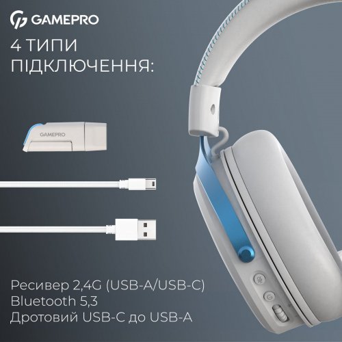 Наушники GamePro Asgard Skadi Wireless (HSW191WB) White/Blue купить в Украине: Киев, Днепр, Харьков, Одесса  | Низкая цена, отзывы, характеристики от TELEMART фото