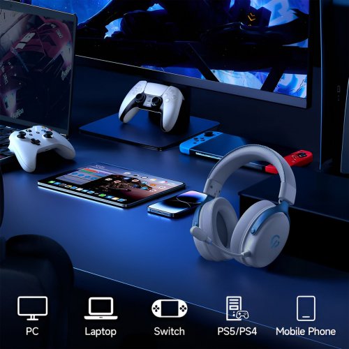 Навушники GamePro Asgard Skadi Wireless (HSW191WB) White/Blue купити в Україні: Київ, Львів, Хмельницький, Тернопіль, Івано-Франківськ | Низька ціна, відгуки, характеристики від TELEMART фото