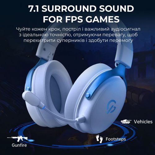 Навушники GamePro Asgard Skadi Wireless (HSW191WB) White/Blue купити в Україні: Київ, Львів, Хмельницький, Тернопіль, Івано-Франківськ | Низька ціна, відгуки, характеристики від TELEMART фото