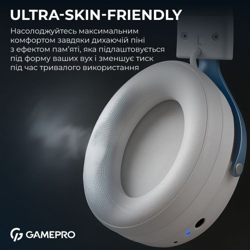Навушники GamePro Asgard Skadi Wireless (HSW191WB) White/Blue купити в Україні: Київ, Львів, Хмельницький, Тернопіль, Івано-Франківськ | Низька ціна, відгуки, характеристики від TELEMART фото
