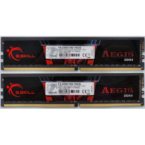 Озп G.Skill DDR4 16GB (2x8GB) 3200Mhz Aegis (F4-3200C16D-16GIS) (Відновлено продавцем, 818658) купити в Україні: Київ, Львів, Хмельницький, Тернопіль | Перевірка сумісності, низька ціна, відгуки, характеристики від TELEMART фото