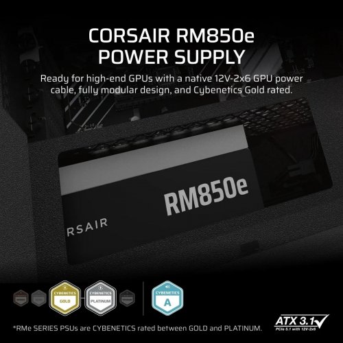 Уценка блок питания Corsair RM850e 850W (CP-9020296-EU) (Вскрытая упаковка, 819240) купить в Украине: Киев, Днепр, Харьков, Одесса  | Проверка совместимости, низкая цена, отзывы, характеристики от TELEMART фото