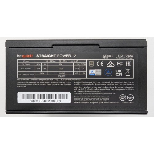 Блок питания Be Quiet! Straight Power 12 1000W (BN338) (Восстановлено продавцом, 819633) купить в Украине: Киев, Днепр, Харьков, Одесса  | Проверка совместимости, низкая цена, отзывы, характеристики от TELEMART фото