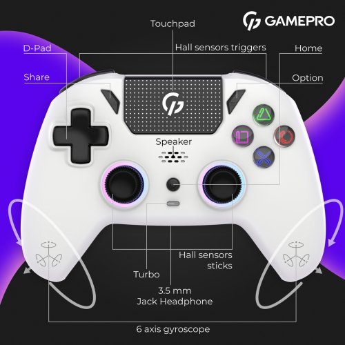 Геймпад GamePro GPS20 RGB Wireless White купить в Украине: Киев, Днепр, Харьков, Одесса  | Низкая цена, отзывы, характеристики от TELEMART фото