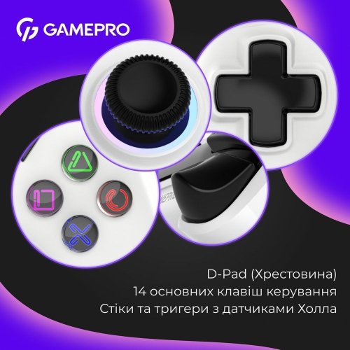 Геймпад GamePro GPS20 RGB Wireless White купити в Україні: Київ, Львів, Хмельницький, Тернопіль, Івано-Франківськ | Низька ціна, відгуки, характеристики від TELEMART фото