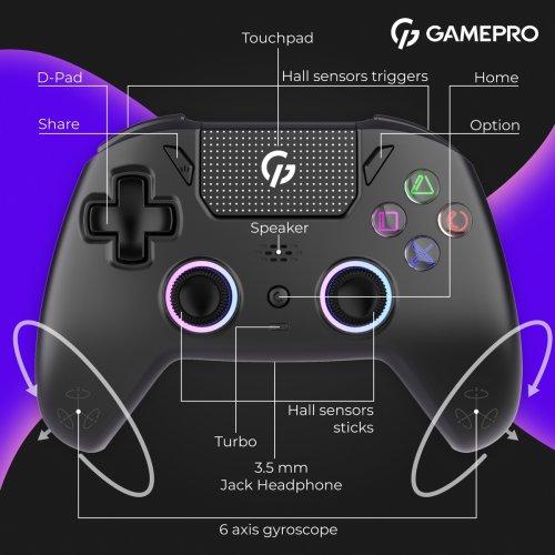 Геймпад с зарядной станцией GamePro GPS20BDOC RGB Wireless Black купить в Украине: Киев, Днепр, Харьков, Одесса  | Низкая цена, отзывы, характеристики от TELEMART фото
