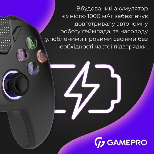Геймпад із зарядною станцією GamePro GPS20BDOC RGB Wireless Black купити в Україні: Київ, Львів, Хмельницький, Тернопіль, Івано-Франківськ | Низька ціна, відгуки, характеристики від TELEMART фото