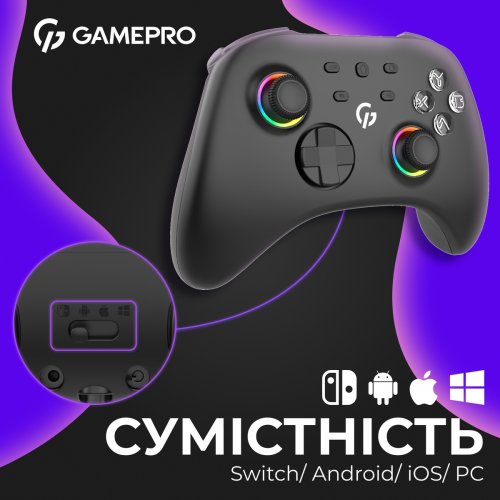 Геймпад із зарядною станцією GamePro GPX13BDOC RGB Wireless Black купити в Україні: Київ, Львів, Хмельницький, Тернопіль | Низька ціна, відгуки, характеристики від TELEMART фото