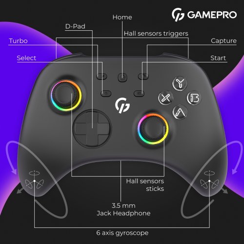 Геймпад із зарядною станцією GamePro GPX13BDOC RGB Wireless Black купити в Україні: Київ, Львів, Хмельницький, Тернопіль | Низька ціна, відгуки, характеристики від TELEMART фото