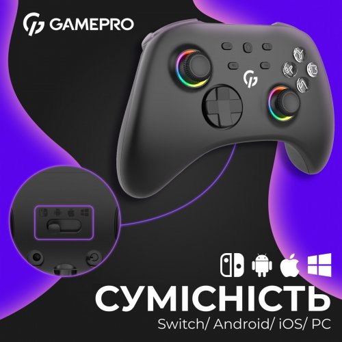 Геймпад із зарядною станцією GamePro GPX13BDOC RGB Wireless Black купити в Україні: Київ, Львів, Хмельницький, Тернопіль, Івано-Франківськ | Низька ціна, відгуки, характеристики від TELEMART фото