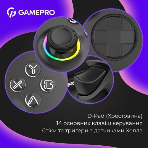 Геймпад із зарядною станцією GamePro GPX13BDOC RGB Wireless Black купити в Україні: Київ, Львів, Хмельницький, Тернопіль, Івано-Франківськ | Низька ціна, відгуки, характеристики від TELEMART фото