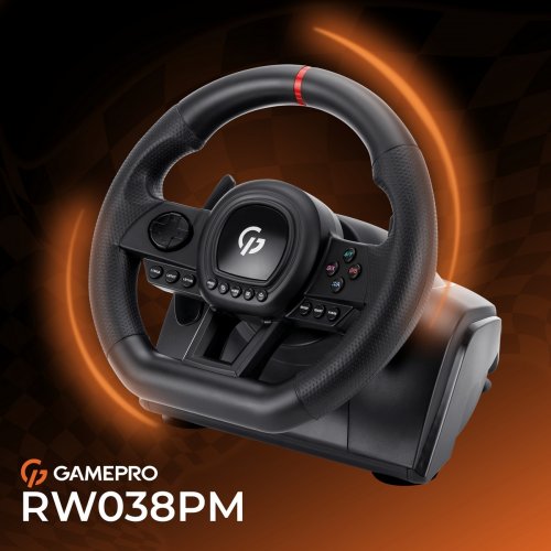 Руль с педалями и коробкой передач GamePro RW038PM Black купить в Украине: Киев, Днепр, Харьков, Одесса  | Низкая цена, отзывы, характеристики от TELEMART фото