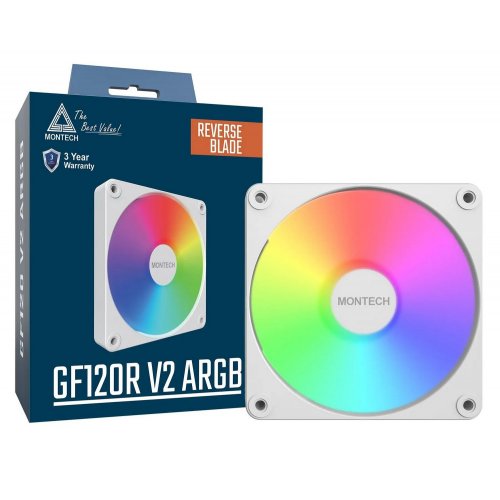 Кулер для корпуса Montech GF120 V2 ARGB White купить в Украине: Киев, Днепр, Харьков, Одесса  | Проверка совместимости, низкая цена, отзывы, характеристики от TELEMART фото 3 Кулер для корпуса Montech GF120 V2 ARGB White купить в Украине: Киев, Днепр, Харьков, Одесса  | Проверка совместимости, низкая цена, отзывы, характеристики от TELEMART фото