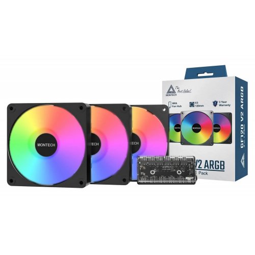 Набор кулеров Montech GF120 V2 ARGB 3 in 1 Black купить в Украине: Киев, Днепр, Харьков, Одесса  | Проверка совместимости, низкая цена, отзывы, характеристики от TELEMART фото 4 Набор кулеров Montech GF120 V2 ARGB 3 in 1 Black купить в Украине: Киев, Днепр, Харьков, Одесса  | Проверка совместимости, низкая цена, отзывы, характеристики от TELEMART фото