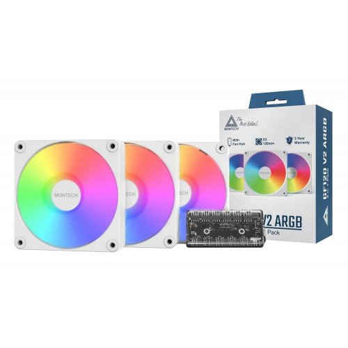 Набор кулеров Montech GF120 V2 ARGB 3 in 1 White купить в Украине: Киев, Днепр, Харьков, Одесса  | Проверка совместимости, низкая цена, отзывы, характеристики от TELEMART фото 4 Набор кулеров Montech GF120 V2 ARGB 3 in 1 White купить в Украине: Киев, Днепр, Харьков, Одесса  | Проверка совместимости, низкая цена, отзывы, характеристики от TELEMART фото