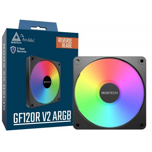 Кулер для корпуса Montech GF120R V2 ARGB Black купить в Украине: Киев, Днепр, Харьков, Одесса  | Проверка совместимости, низкая цена, отзывы, характеристики от TELEMART фото 3 Кулер для корпуса Montech GF120R V2 ARGB Black купить в Украине: Киев, Днепр, Харьков, Одесса  | Проверка совместимости, низкая цена, отзывы, характеристики от TELEMART фото