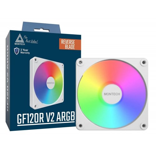 Кулер для корпуса Montech GF120R V2 ARGB White купить в Украине: Киев, Днепр, Харьков, Одесса  | Проверка совместимости, низкая цена, отзывы, характеристики от TELEMART фото 3 Кулер для корпуса Montech GF120R V2 ARGB White купить в Украине: Киев, Днепр, Харьков, Одесса  | Проверка совместимости, низкая цена, отзывы, характеристики от TELEMART фото