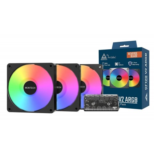 Набор кулеров Montech GF120R V2 ARGB 3 in 1 Black купить в Украине: Киев, Днепр, Харьков, Одесса  | Проверка совместимости, низкая цена, отзывы, характеристики от TELEMART фото 4 Набор кулеров Montech GF120R V2 ARGB 3 in 1 Black купить в Украине: Киев, Днепр, Харьков, Одесса  | Проверка совместимости, низкая цена, отзывы, характеристики от TELEMART фото