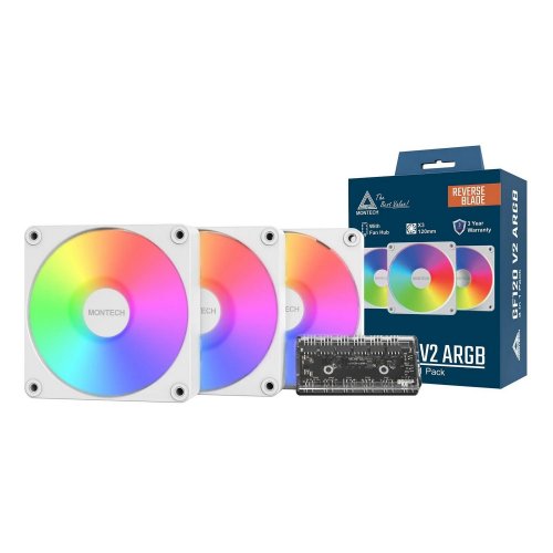 Набор кулеров Montech GF120R V2 ARGB 3 in 1 White купить в Украине: Киев, Днепр, Харьков, Одесса  | Проверка совместимости, низкая цена, отзывы, характеристики от TELEMART фото 4 Набор кулеров Montech GF120R V2 ARGB 3 in 1 White купить в Украине: Киев, Днепр, Харьков, Одесса  | Проверка совместимости, низкая цена, отзывы, характеристики от TELEMART фото