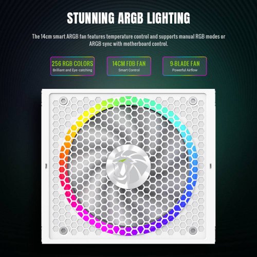 Блок питания GAMEMAX RGB 750G 750W (RGB 750G WH) White купить в Украине: Киев, Днепр, Харьков, Одесса  | Проверка совместимости, низкая цена, отзывы, характеристики от TELEMART фото 6 Блок питания GAMEMAX RGB 750G 750W (RGB 750G WH) White купить в Украине: Киев, Днепр, Харьков, Одесса  | Проверка совместимости, низкая цена, отзывы, характеристики от TELEMART фото