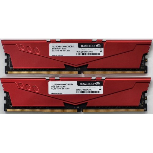 Озу Team DDR4 16GB (2x8GB) 3200Mhz T-Force Vulcan Z Red (TLZRD416G3200HC16CDC01) (Восстановлено продавцом, 820572) купить в Украине: Киев, Днепр, Харьков, Одесса  | Проверка совместимости, низкая цена, отзывы, характеристики от TELEMART фото