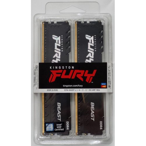 Озу Kingston DDR4 32GB (2x16GB) 3600Mhz FURY Beast Black (KF436C18BBK2/32) (Восстановлено продавцом, 820574) купить в Украине: Киев, Днепр, Харьков, Одесса  | Проверка совместимости, низкая цена, отзывы, характеристики от TELEMART фото