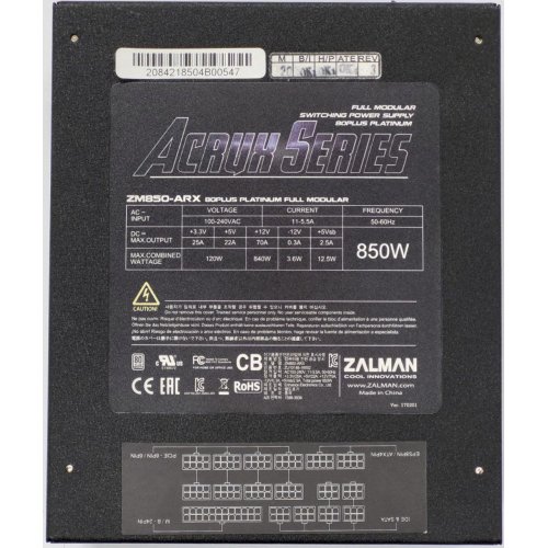 Блок живлення Zalman Acrux 850W (ZM850-ARX) (Відновлено продавцем, 820652) купити в Україні: Київ, Львів, Хмельницький, Тернопіль | Перевірка сумісності, низька ціна, відгуки, характеристики від TELEMART фото