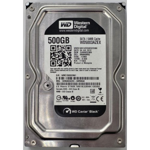 Жесткий диск Western Digital Caviar Black 500GB 64MB 3.5" (WD5003AZEX) (Восстановлено продавцом, 820836) купить в Украине: Киев, Днепр, Харьков, Одесса  | Проверка совместимости, низкая цена, отзывы, характеристики от TELEMART фото