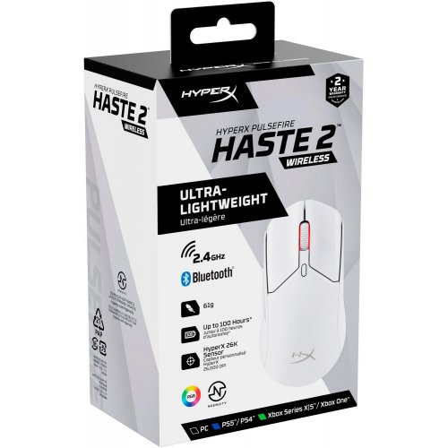 Уцінка миша HyperX Pulsefire Haste 2 Wireless (6N0A9AA) White (Розкрита упаковка, 821336) купити в Україні: Київ, Львів, Хмельницький, Тернопіль | Низька ціна, відгуки, характеристики від TELEMART фото