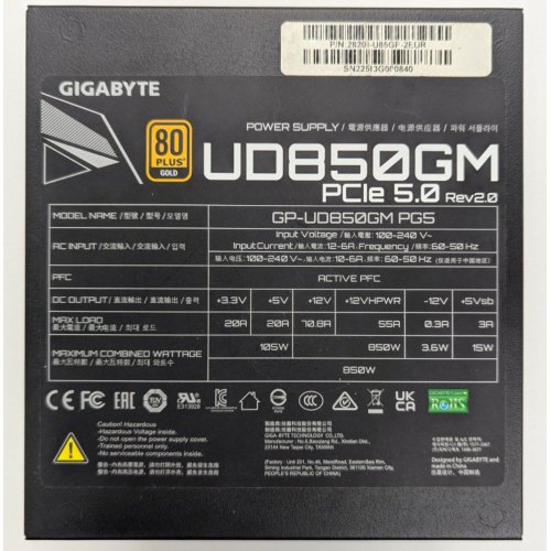 Блок питания Gigabyte UD850GM PG5 850W Rev. 2.0 (GP-UD850GM PG5) (Восстановлено продавцом, 821374) купить в Украине: Киев, Днепр, Харьков, Одесса  | Проверка совместимости, низкая цена, отзывы, характеристики от TELEMART фото