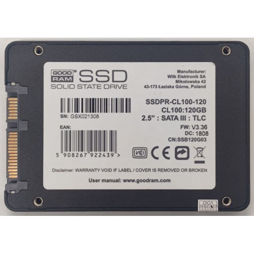 Ssd-диск GoodRAM CL100 TLC 120GB 2.5'' (SSDPR-CL100-120) (Восстановлено продавцом, 821619) купить в Украине: Киев, Днепр, Харьков, Одесса  | Проверка совместимости, низкая цена, отзывы, характеристики от TELEMART фото